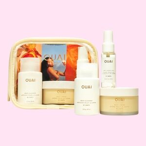 OUAI Travel Set ST. BARTS - Body Creme, Cleanser, Hair & Body Spray with Pouch
